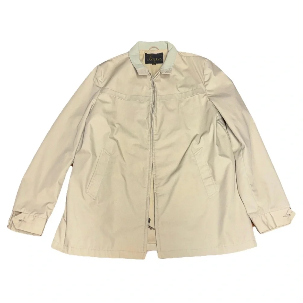 VTG 60s 70s Lakeland Elongated Zip Up Jacket Adult 46 Long Beige Lightweight